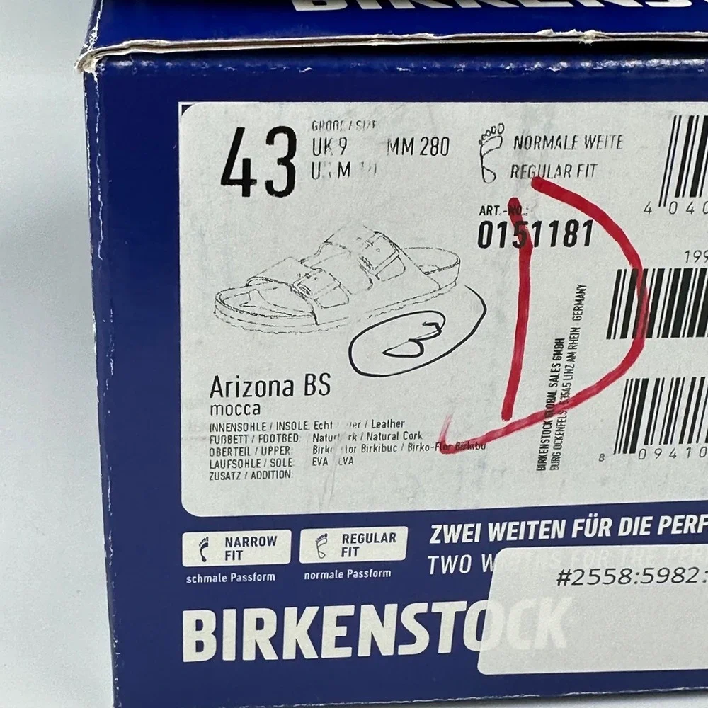 Birkenstock Arizona BS Sandal EU 43 US 10 Mocca Birko-Flor Cork 2 Strap NIB READ